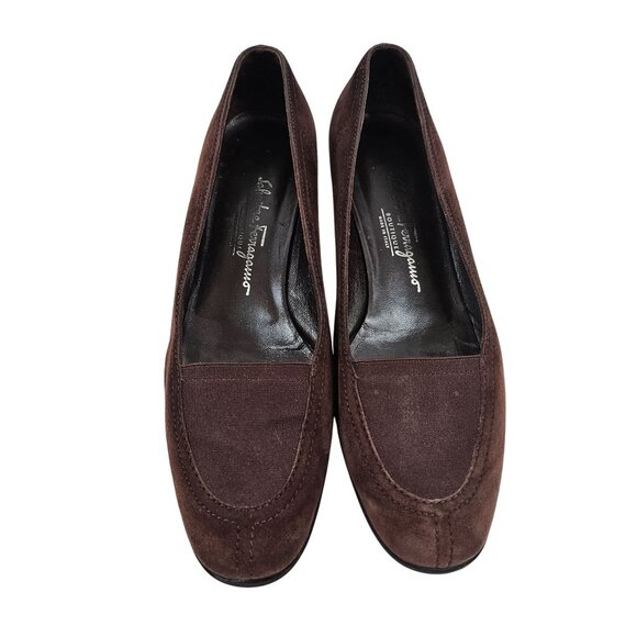 Salvatore Ferragamo Shoes Size 9.5B Womens Brown Suede Slip On Loafers Comfort - Picture 2 of 11